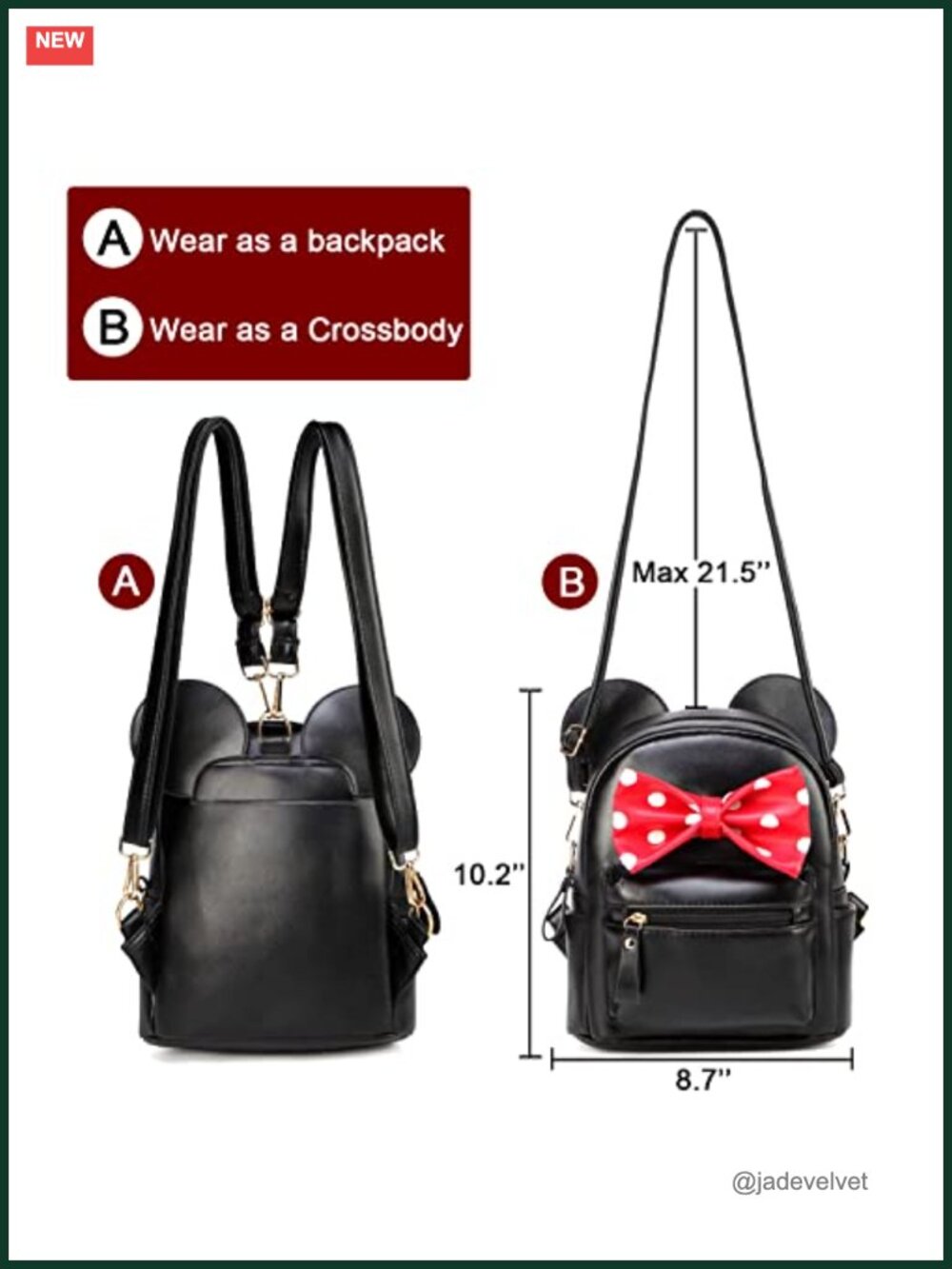 Faux Leather Convertible Mini Backpack Purse with Bow Sequin - Picture 2 of 5